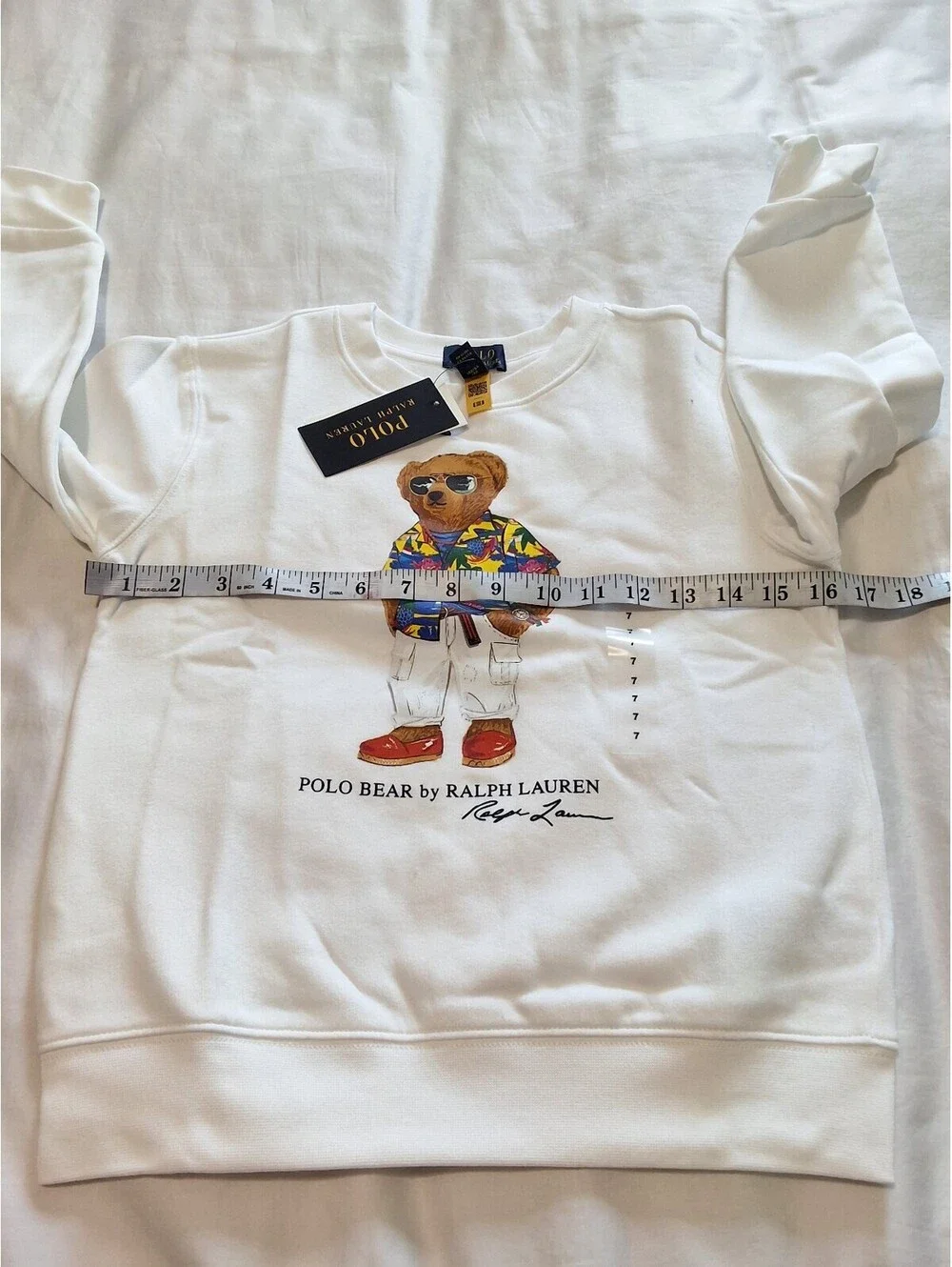 Polo Ralph Lauren Kids White Sweatshirt with Polo Bear Graphic Size 7